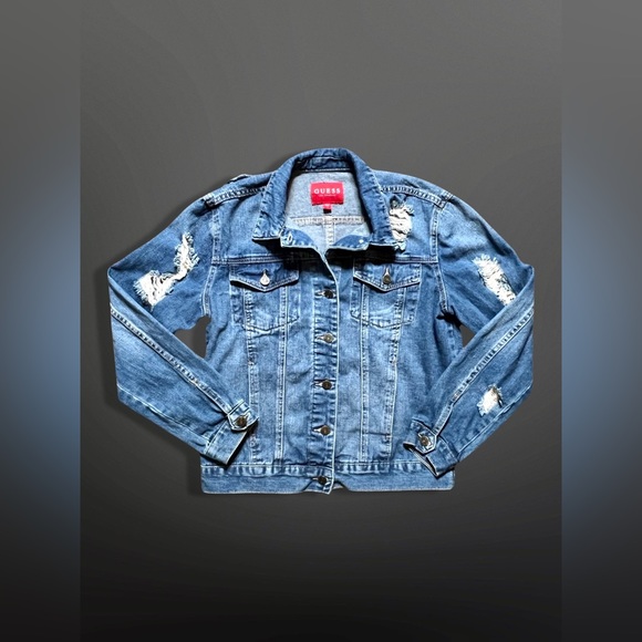 ⚡️GUESS⚡️ Distressed Denim Trucker Jacket - Picture 8 of 11